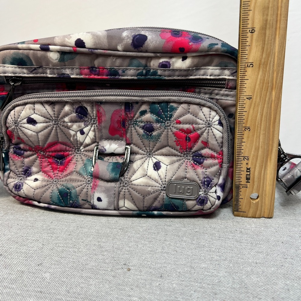 Lug Carousel Multicolor Gray/Pink/Teal/White Flower Print Crossbody Belt Bag - Picture 16 of 16